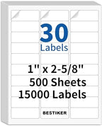 [500 Sheets 15000 Labels] BESTIKER Address Labels 1” x 2-5/8” Shipping Mailing Labels 30 per Page Printable FBA Barcode Label, Laser & Inkjet Printer Labels 30up White by BESTIKER