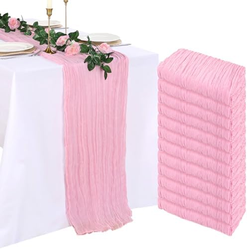 12 Pack Pink Cheesecloth Table Runner 23 x 120 Inch 10Ft by Pepmily