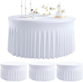 4 Pack White Round Spandex Tablecloths for 72in Tables, Stretchy Fitted 6FT Round Table Covers with Skirt for Wedding Party Dining Banquet by Htper