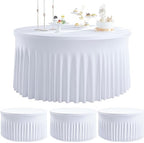 4 Pack White Round Spandex Tablecloths for 72in Tables, Stretchy Fitted 6FT Round Table Covers with Skirt for Wedding Party Dining Banquet by Htper