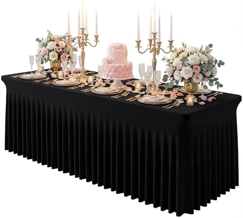 Black Spandex Tablecloth for 8FT Rectangle Tables, Table Skirt by Baoszty