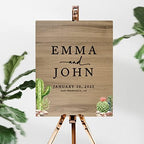 Andaz Press Large Wooden Welcome Sign for Wedding, Rustic Welcome Sign 16" x 20" Custom Names Desert Chic Cactus Wedding Signage English Oak MDF Wood Finish Wedding Reception Indoor Outdoor Signs - Image 2