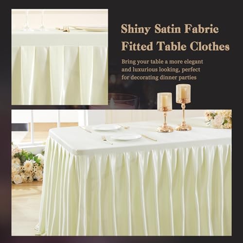 Wish Care Ivory Satin Table Clothes for 8 Foot Rectangle Tables - 8FT Wrinkle Resistant Glitter Rectangle Tablecloths, Party Table Covers for Wedding Banquet, Baby Shower, Birthday, Holiday Dinner - Image 5