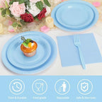 250Pcs Light Blue Paper Plates and Napkins Supplies Include 9’’Paper Party Plates, 7’’Dessert Plate Cups Napkins Forks for Baby Shower, Wedding, Birthday, Serves 50 - Image 3