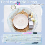 Lounsweer 3 Pcs Blue Wildflower Table Runner 10ft Embroidery Tulle - Image 6