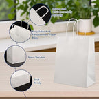 XPCARE White Paper Bags with Handles, 200Pcs 8x4.5x10In Kraft Paper Bag - Image 3