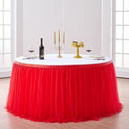 Suppromo 14ft Red Tulle Tutu Table Skirt Ruffle Table Skirting for Graduation Baby Shower Birthday Party Wedding Christmas Decorations(Red,L14(ft)*H 30in) - Image 3