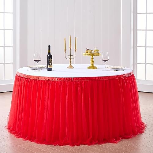 Suppromo 14ft Red Tulle Tutu Table Skirt Ruffle Table Skirting for Graduation Baby Shower Birthday Party Wedding Christmas Decorations(Red,L14(ft)*H 30in) - Image 3