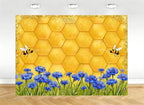 8X6ft Fabric Honeycomb Bee Cornflower Backdrop for Garden Party Decorations Tapestry, Wedding Baby Shower Wall Decor, Photography Background for Photo Studio Props by kolyulahair