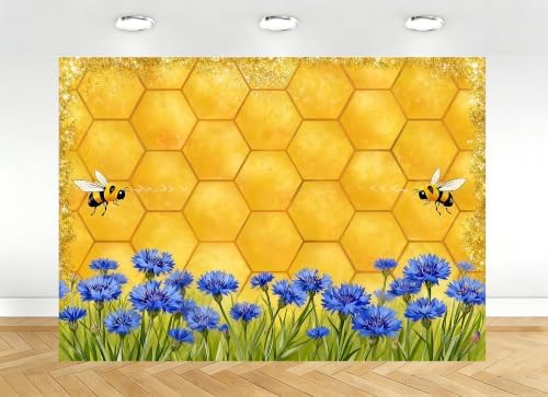 8X8ft Fabric Honeycomb Bee Cornflower Backdrop for Garden Party Decorations Tapestry, Wedding Baby Shower Wall Decor, Photography Background for Photo Studio Props by kolyulahair