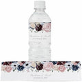 Personalized Water Bottle Labels with Choice of 30 Flower Styles - Choose Font and Pre-Made Phrases or Design Custom Text - LABELS ONLY (020 Navy, Blue, and Pink Flowers, 2 inch (8.5x2")) by ThePaperedWedding