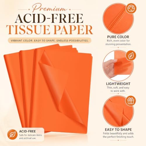 Qilery 500 Sheets Orange Tissue Paper Bulk for Gift Bags, 20 x 30 Inch - Image 4