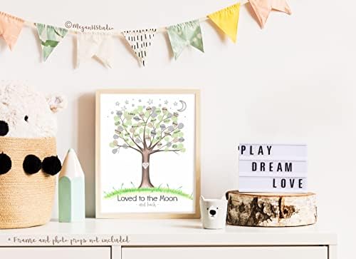 Gender Neutral Loved to the Moon Baby Shower Fingerprint Tree, 8.5x11 Inch - Image 7