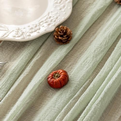 10Pcs Sage Green Cheesecloth Table Runner 120 Inches for Party Home Decor - Image 3