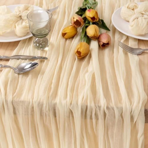 Cheesecloth Table Runner Beige Cream Fall Wedding Table Runner 10ft, 8 Pack - Image 3