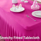 2 Pack Hot Pink Spandex Table Clothes for 6 Foot Rectangle Tables, Wrinkle Free Fitted Table Cover 6ft Fuchsia Stretch Tablecloths with Skirt for Parties Weddings Birthday Banquet Baby Shower - Image 2