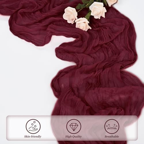 Burgundy 20 Pack Cheesecloth Table Runner 10FT Rustic Gauze Cheese Cloth Table Runner for Wedding Bridal Baby Shower Table Decor 20 x 120 Inch Long Boho Fabric Sheer Birthday Party Table Decorations - Image 5