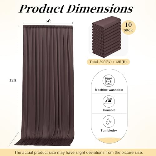 50ft x 12ft Brown Backdrop Curtains for Parties, Wrinkle Free 10 Panels Photo Backdrop Drapes Back Drop Cloth for Wedding Birthday Photography Background Decor - Image 7