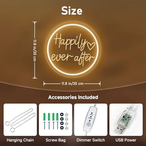Happily Ever After Neon Sign Dimmable LED Neon Lights Sign for Wall Decor USB Powered LED Sign for Wedding Anniversary Valentine's Celebrations Bedroom Art Sign Decorations 30CM*30CM - Image 4