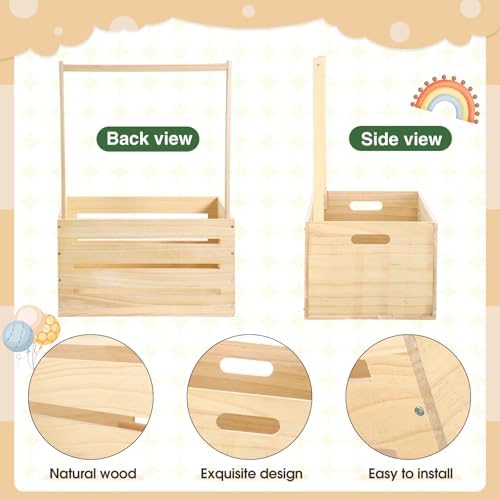 Juexica Wooden Baby Shower Crate Closet Baby Basket with Handle Box with Butterfly Eucalyptus Garland Bead Artificial Flowers Large Letter for Pregnancy New Parent Gift(Wood Color) - Image 3