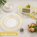 Goodluck 200PCS Clear Gold Plastic Plates, Heavy Duty Disposable Plates - Image 3