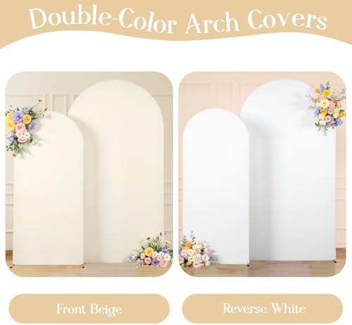 White and Beige Arch Backdrop Cover Set of 2 Party Wedding Arch Covers Stretchy Backdrop 7.2FT 6FT Decorations Baby Shower Bridal Shower Photo Birthday Arch Stand Cover Spandex - Image 5