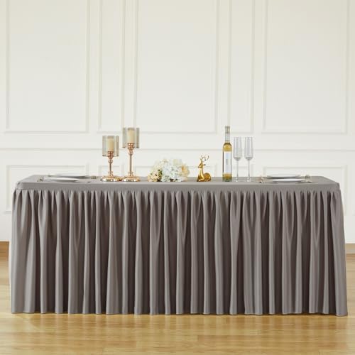 Wish Care Natural Polyester Table Clothes for 4 Foot Rectangle Tables, Wrinkle Free Fitted Table Cover with Pleated Ruffle Table Skirt for Birthday Party Wedding Trade Show Event Display - Image 4