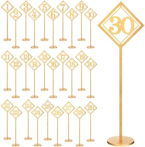 Lineshading 30 Pcs Wood Table Numbers 1-30 Gold Wedding Reception Party by Lineshading