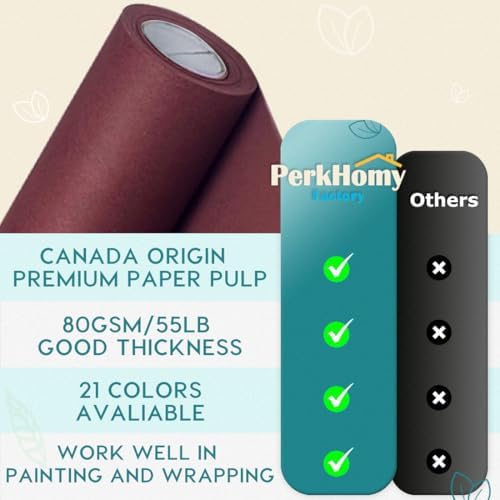PerkHomy 48" x 2,400" (200') Wine Red Kraft Paper Roll for Craft Bulletin Board Paper Art Table Covering Crafting Gift Wrapping Bouquet Packing Parcel 80GSM 55LB (Wine Red, 48" x 200') - Image 3