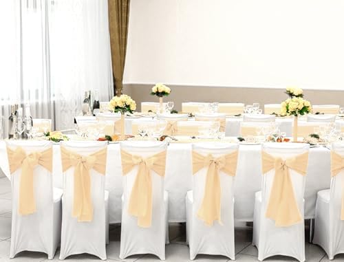 YMHPRIDE 60 PCS Champagne Satin Chair Sashes, 7x108 Inch Ties Chair Bows - Image 6