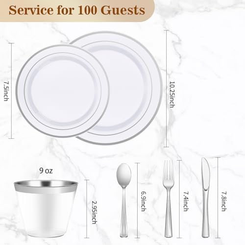 BESTVIP 700 PCS Disposable Silver Plates and Silverware Set for 100 Guests - Image 4