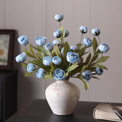 6 Pcs 27" Faux Silk Peony Artificial Flowers Stems for Vase (Dusty Blue) - Image 4