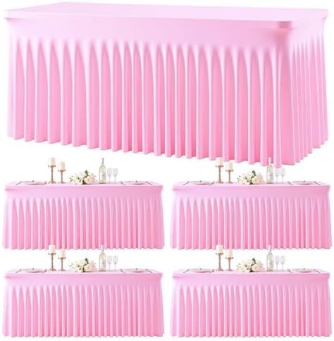 gogoparti 4 Pack Spandex Pink Fitted Table Cloth for 6ft Rectangle Tables Pink Stretch Tablecloth Table Covers Banquet Table Clothes Wrinkle Free Table Skirt for Parties Wedding by Gogoparti