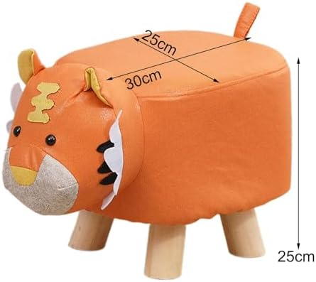 Animal Shaped Children's Footstool, Orange Tiger Ottoman with Wooden Legs, 11.8 x 9.8 x 9.8 in for Entryway and Playroom - Image 3