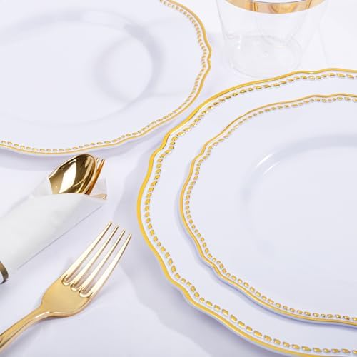 Hioasis 350 Pcs White and Gold Plastic Plates for Wedding & Party - Image 5