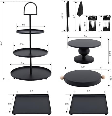 19 PCS Black Cake Stand Set, Dessert Table Display Set with Wedding Cupcake Stand and Cake Stands for Party, Weddings Birthday Baby Showers Anniversary Party - Image 2
