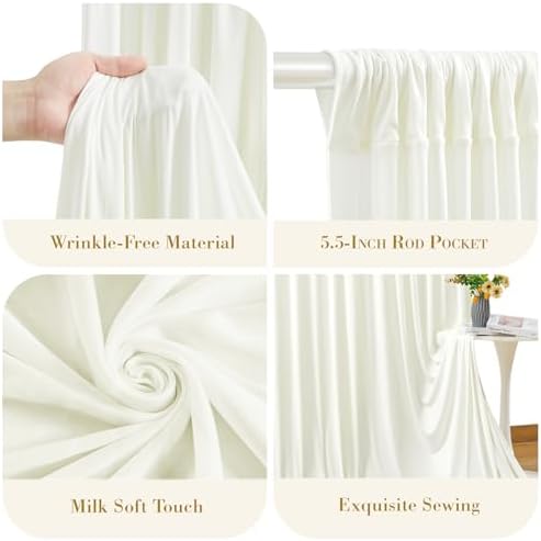20x10ft Ivory Backdrop Curtains for Parties Wrinkle Free Fabric Backdrop Curtain Wedding Photo Backdrop Drapes for Birthday Party Baby Shower Bridal Shower Photography Back Drop 4 Panels 5x10FT - Image 6