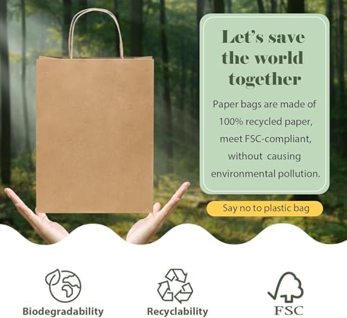 GSSUSA 400 Pack 8x4.25x10.5'' Paper Bags with Handles Bulk, Brown Paper Gift Bags for Small Business - Image 6