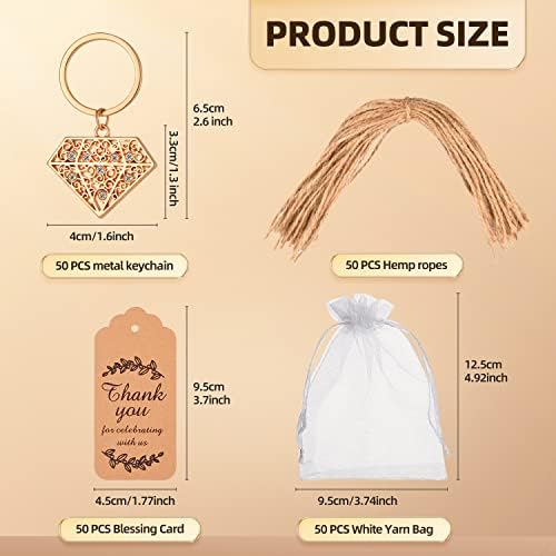 50 Pieces Diamond Shape Keyring/keychain for Bridal Shower,Wedding Party Decorations,Game Prizes, Favors,Gift,Decor,Souvenirs to Guests Bulk with Thank You Tags and Gift Bags - Image 2