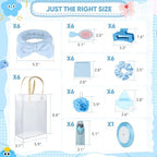 OINETRK 109pcs Baby Shower Prizes for Winners Gifts Baby Shower Favors including Headband Hair Brush Compact Mirror Bath Sponges Powder Puff Hair Tie Claw Makeup Brushes Gift Bag Bridal Shower(Blue) - Image 5