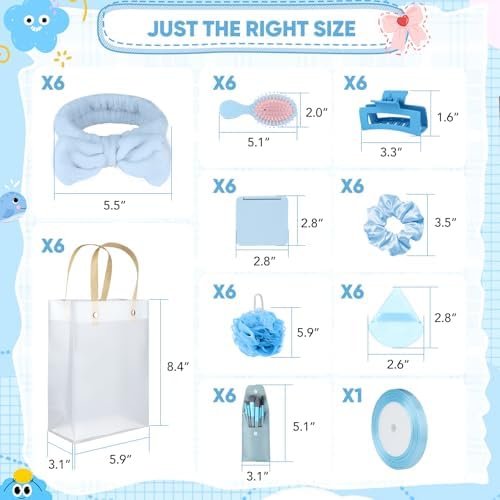 OINETRK 109pcs Baby Shower Prizes for Winners Gifts Baby Shower Favors including Headband Hair Brush Compact Mirror Bath Sponges Powder Puff Hair Tie Claw Makeup Brushes Gift Bag Bridal Shower(Blue) - Image 5