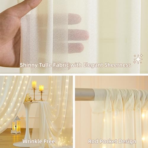 20x10FT Beige Wrinkle Free Backdrop Curtains with Lights String for Parties - Photo Curtain Backdrop with Lights for Wedding Decorations, Bridal Baby Shower Birthday Party Photography - Image 3