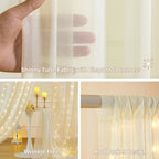 10x10FT Beige Wrinkle Free Backdrop Curtains with Lights String for Parties - Photo Curtain Backdrop with Lights for Wedding Decorations, Bridal Baby Shower Birthday Party Photography Background - Image 2