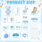 98 PCS Baby Shower Prizes for Game Winners, Pink Spa Party Favors Gifts with Sleep Masks Jewelry Box Scrunchies Claw Clips Powder Puff Gift Bags and Thank You Cards for Guests Bridal Shower (Blue) - Image 2
