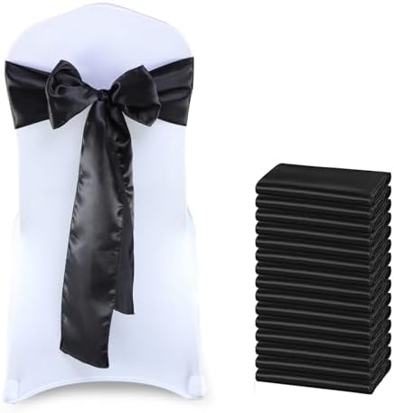MDS® Pack of 200 Satin Chair Sashes for Wedding & Events – Black by MDS