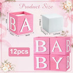 12 Pack Baby Shower Centerpieces for Table, 4'' Pink Wooden Box with Foam - Image 3