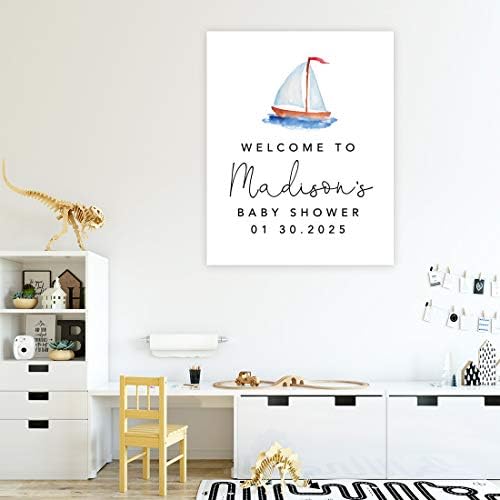 Andaz Press Personalized Large Canvas Baby Shower Welcome Sign, 16 x 20 Inches, Watercolor Sail Boat, Guestbook Alternative, Custom Baby Shower Sign, for Nautical Baby Shower, Baby Sprinkle Theme - Image 4