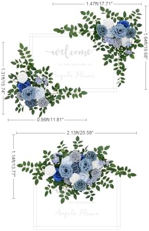 2pcs Blue & Grey Deluxe Welcome Sign Artificial Flowers Wedding Backdrop Garland Hanging Floral Arrangements for Ceremony Reception Entryway Board Sweetheart Table - Image 3