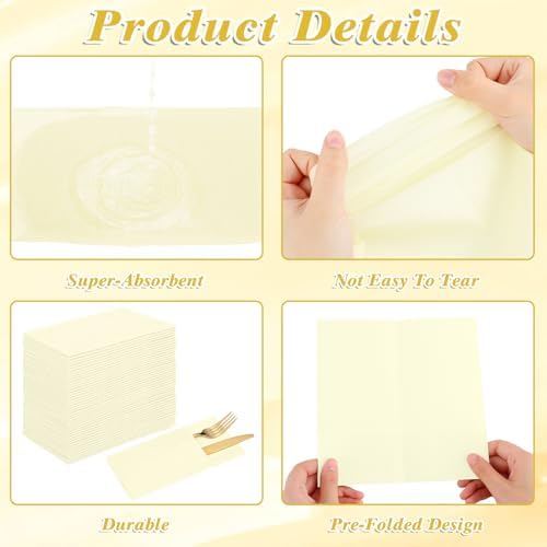 120 Pcs Ivory Linen-Feel Paper Napkins with Built-in Flatware Pocket - Image 4