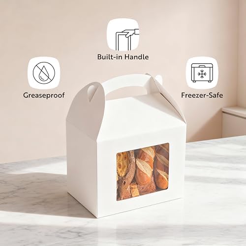 Restaurantware Gable Gift Boxes Pack of 25 Paper Treat Boxes 10 x 7 x 8 Inches With Window, Disposable White Containers, Greaseproof, Freezer-safe, For Weddings or Birthdays - Image 4